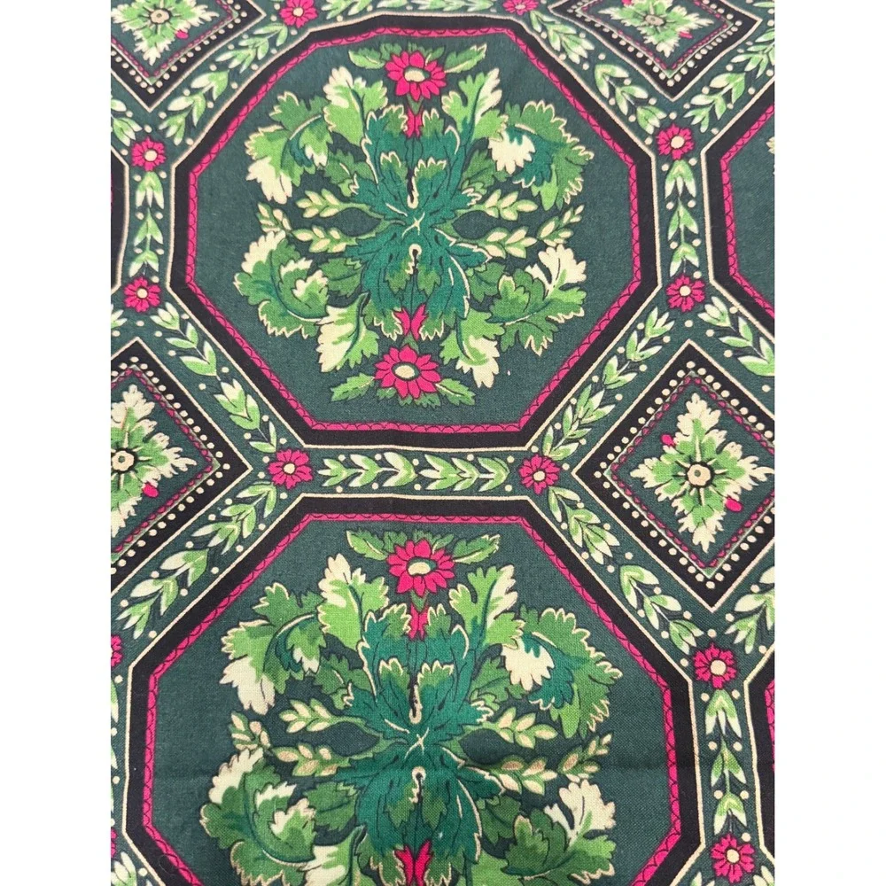 Vintage Green‎ Floral Christmas Tablecloth Rectangular 59x83 Metallic Gold Red